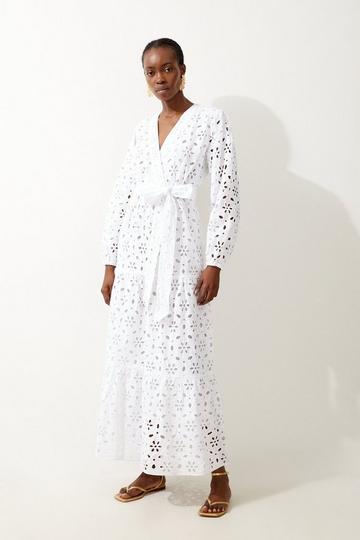 Cotton Broderie Woven Maxi Dress white