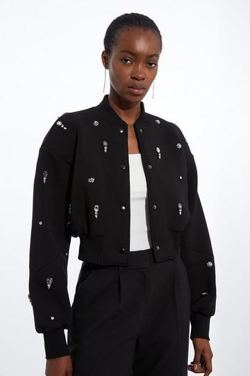 Embellished Jersey Scuba Bomber black