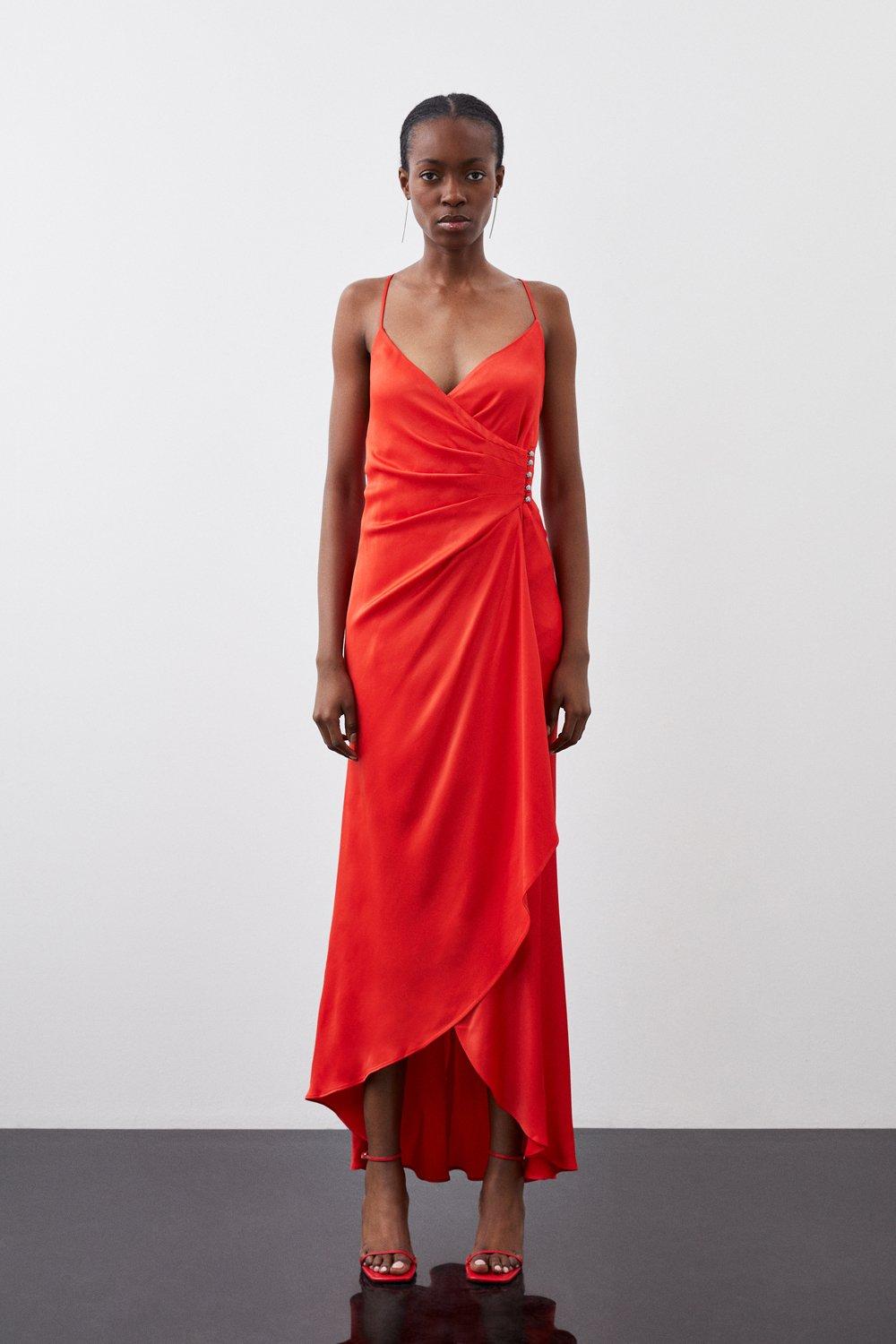 Red Silk Dresses | Red Silk Maxi Dresses | Karen Millen