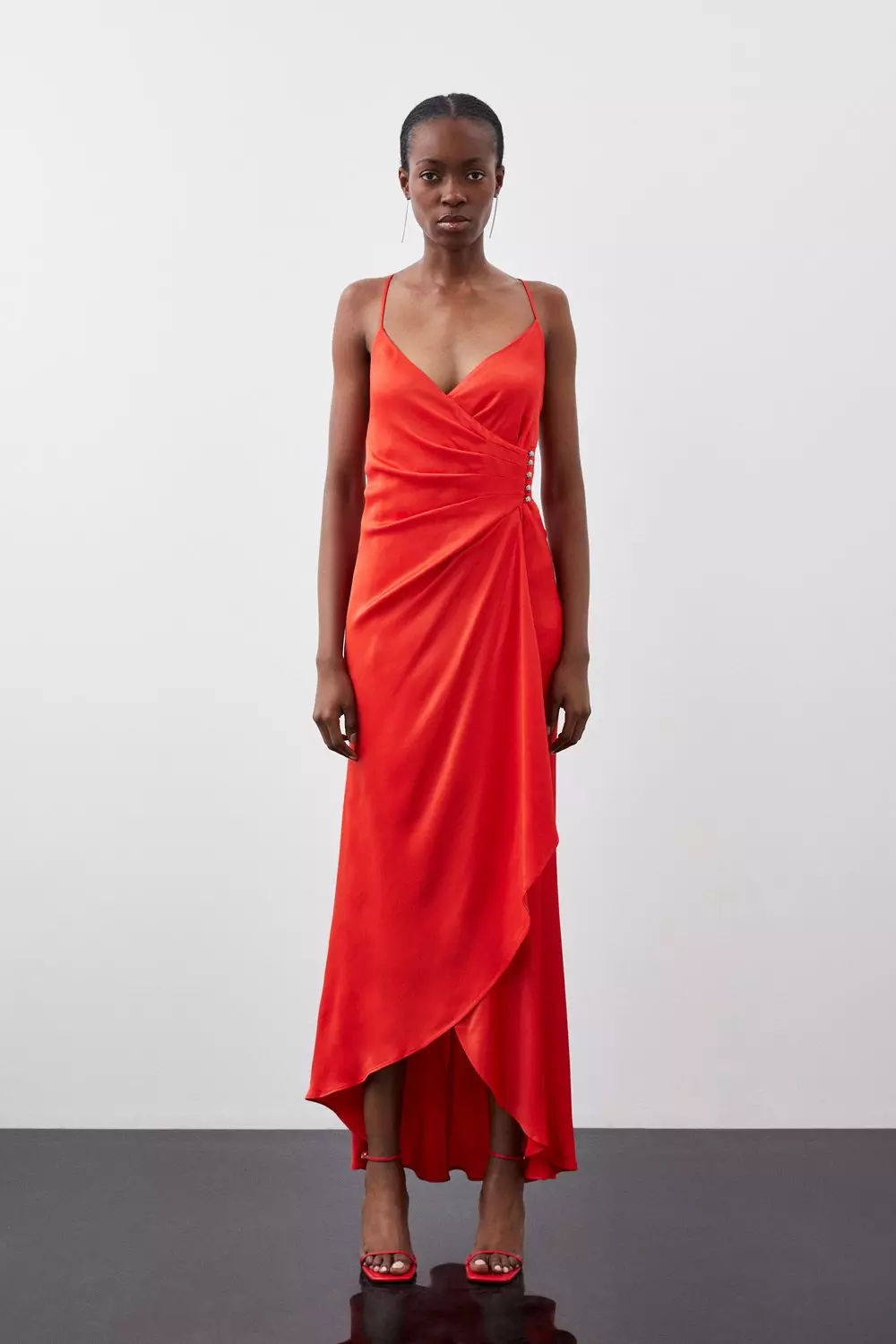 Premium Ruched Satin Slip Woven Maxi Dress Karen Millen