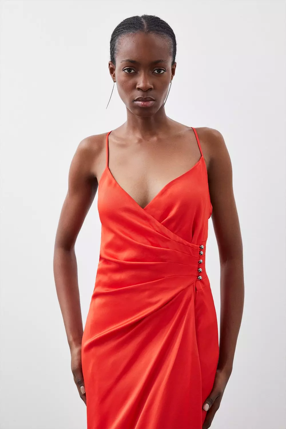 Premium Ruched Satin Slip Woven Maxi Dress | Karen Millen