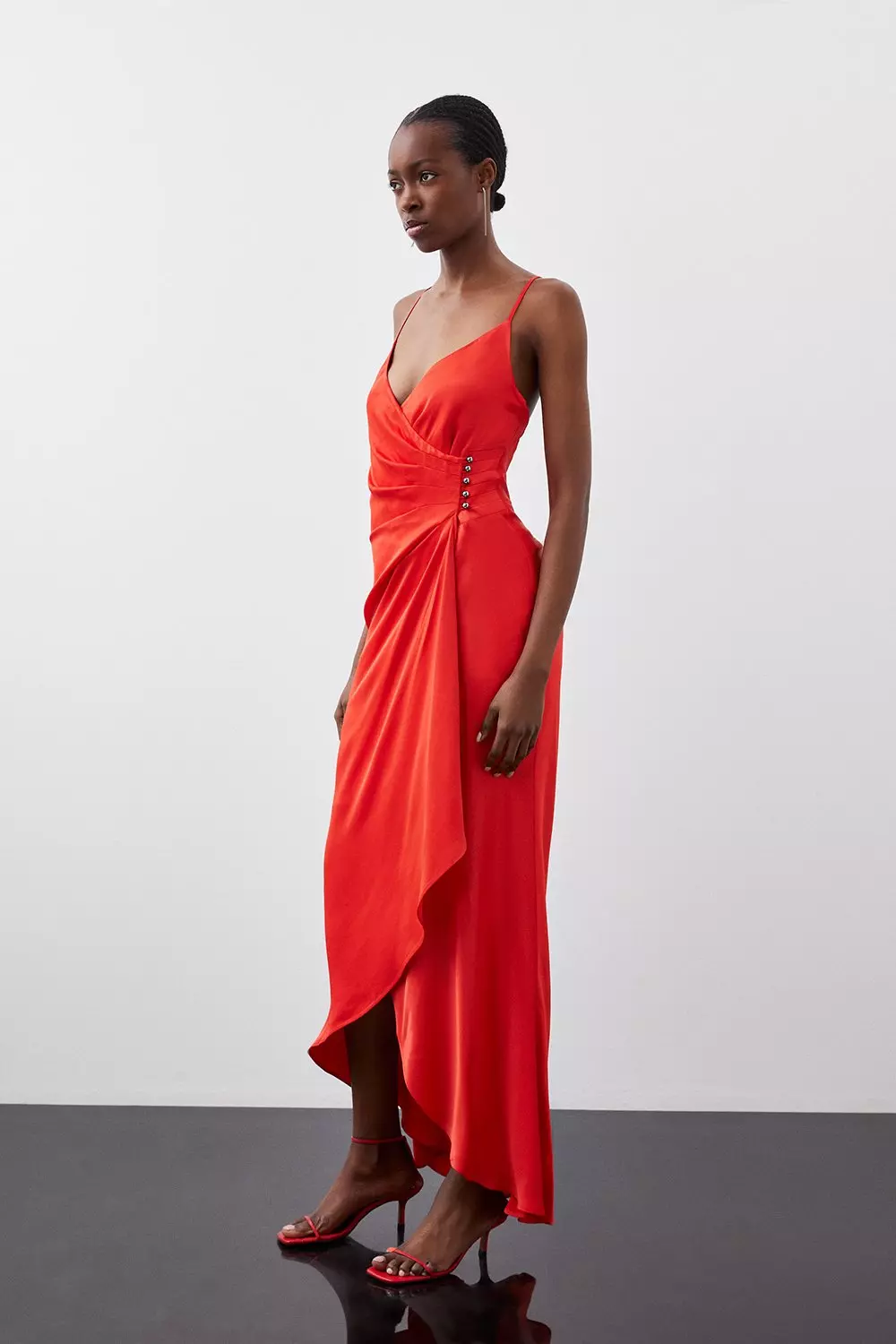 Premium Ruched Satin Slip Woven Maxi Dress Karen Millen