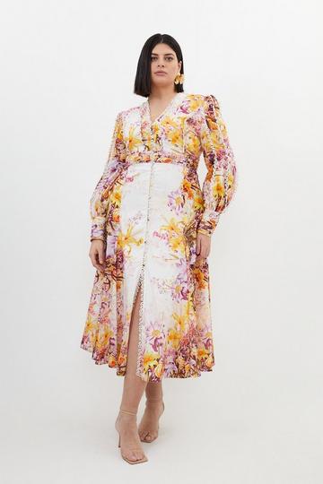 Plus Size Trailing Floral Woven Plunge Maxi Dress floral