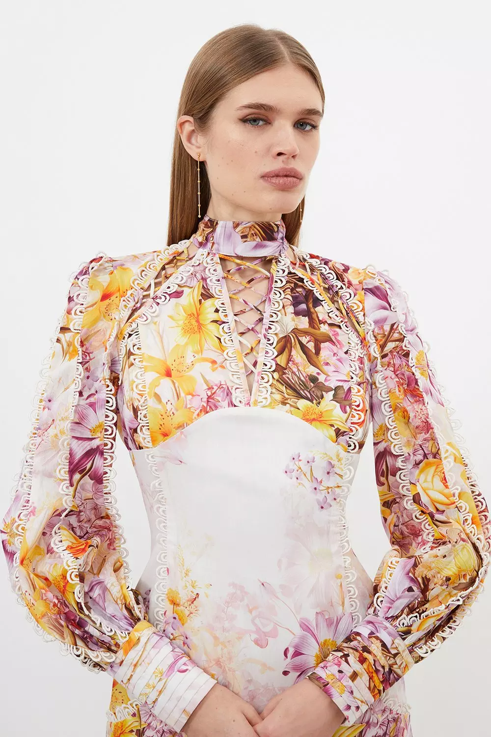 Petite Trailing Floral Woven Plunge Mini Dress | Karen Millen