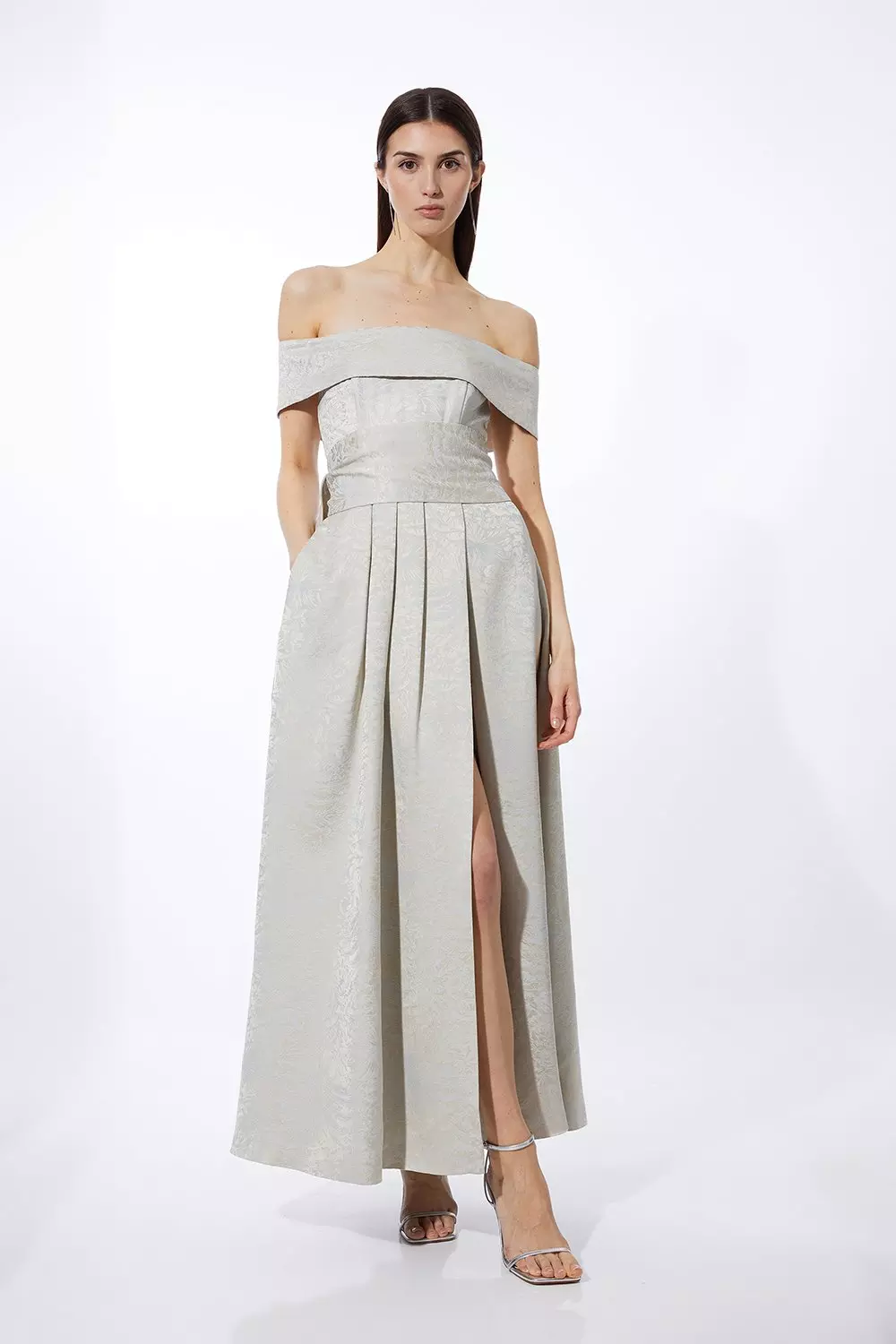 Tall Jacquard Woven Bardot Maxi Dress Karen Millen