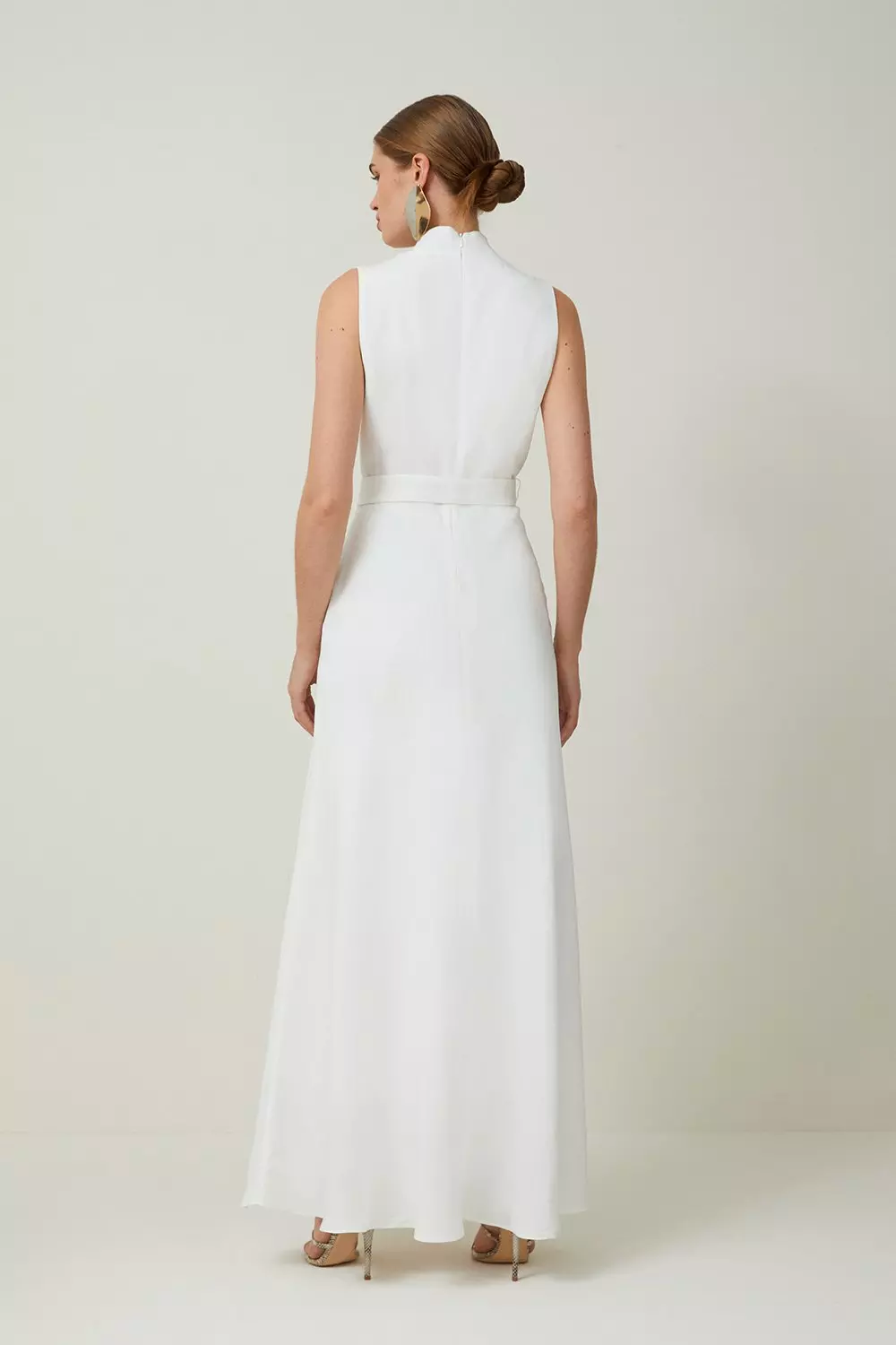 Petite Premium Tailored Linen Notch Neck Belted Midaxi Dress | Karen Millen