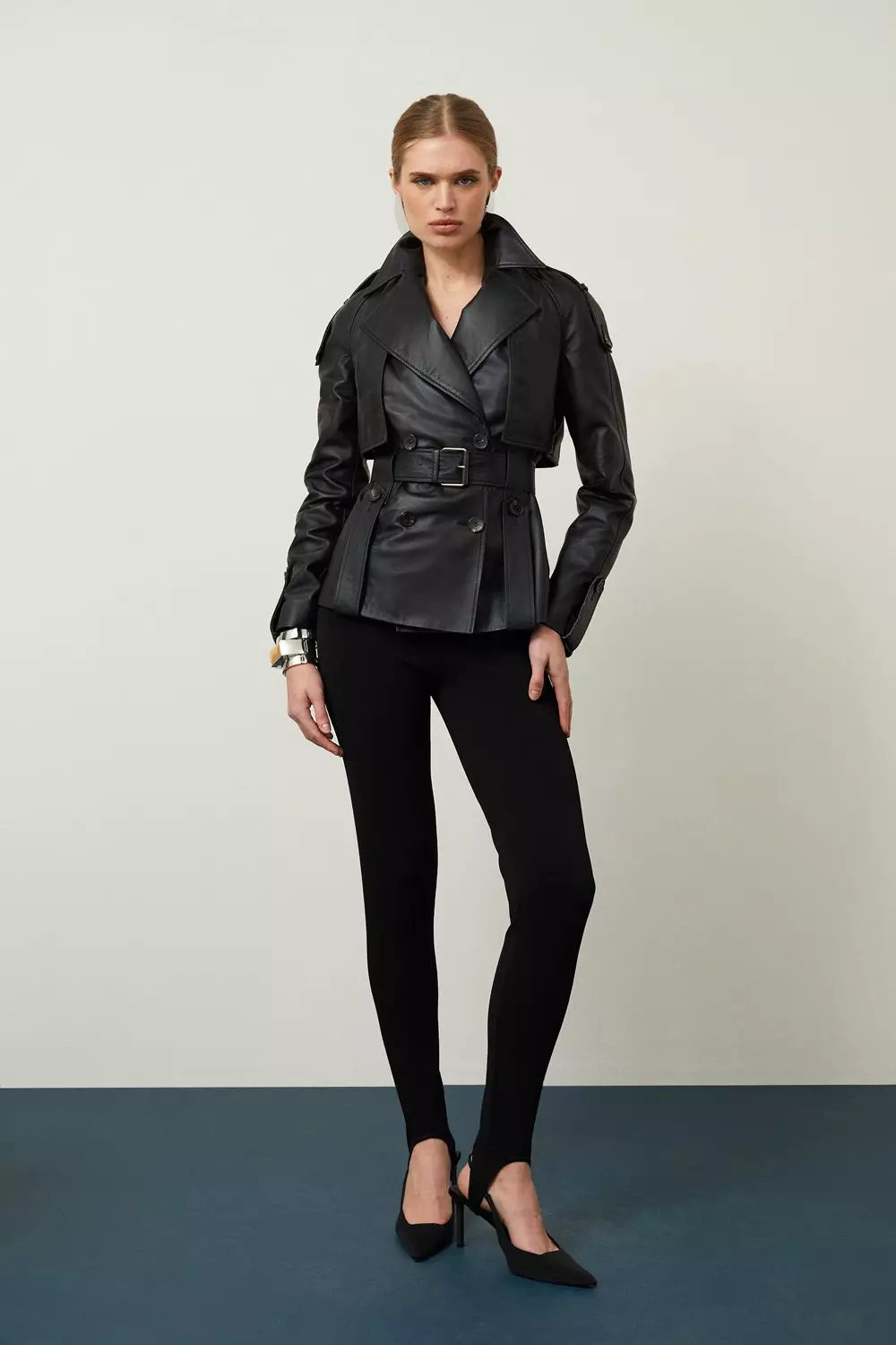 Leather Short Belted Trench Coat | Karen Millen