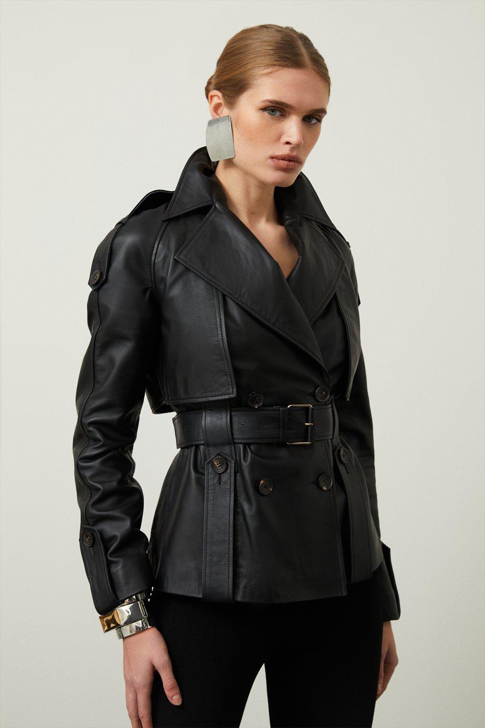 leather belted trench coat