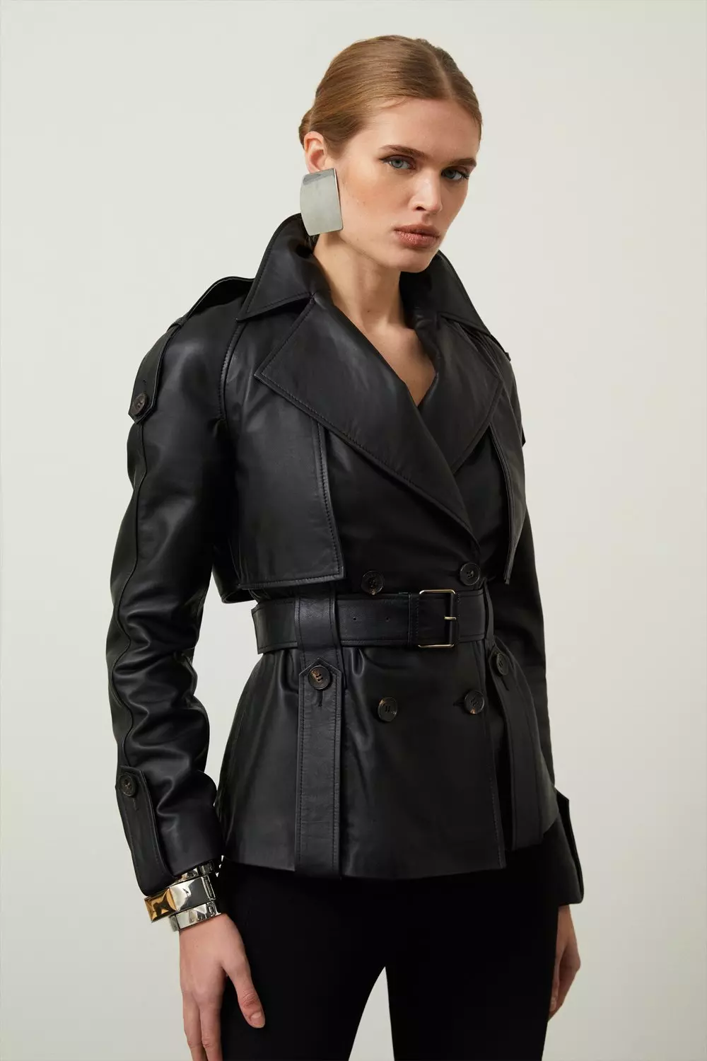 Leather Short Belted Trench Coat Karen Millen