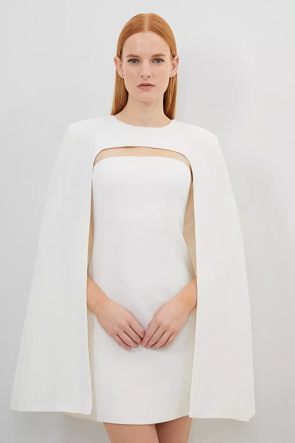 Compact Stretch Viscose Tailored Caped Mini Dress Karen Millen