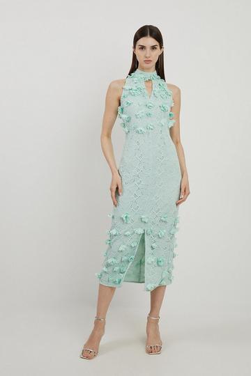 Lace Petal Applique Halter Woven Maxi Dress sage