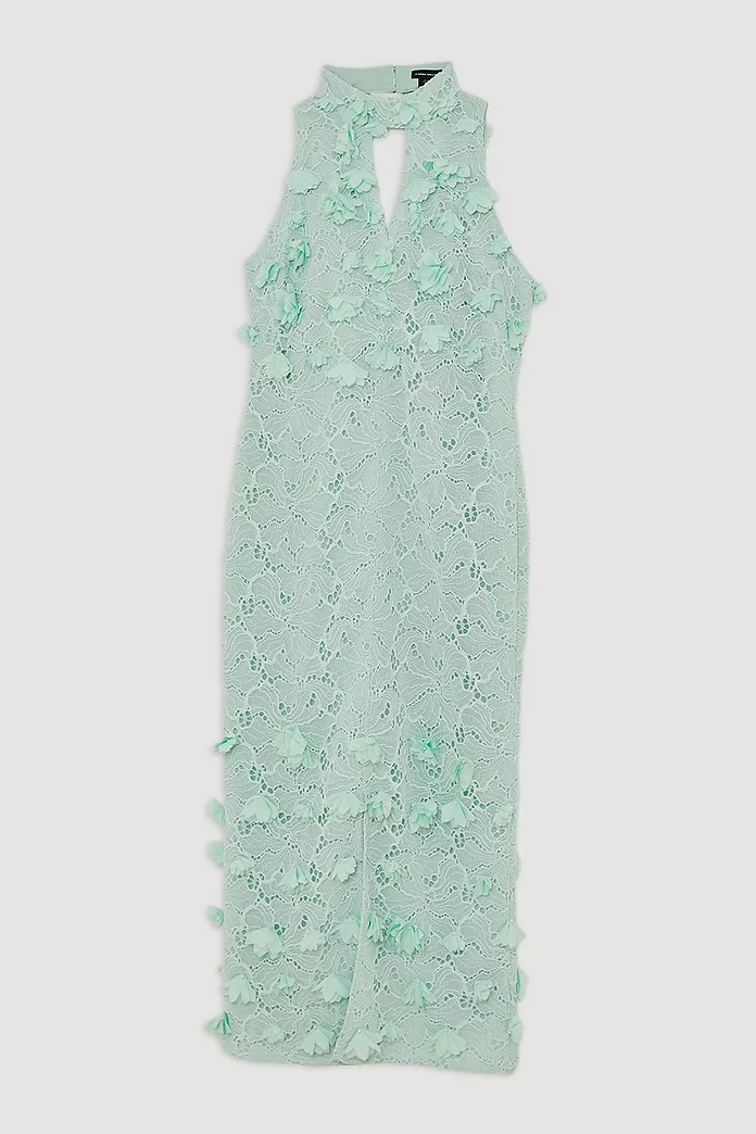 Lace Petal Applique Halter Woven Maxi Dress | Karen Millen Lace Petal Applique Halter Woven Maxi Dress | Karen Millen