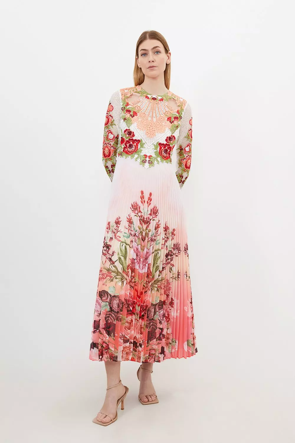 ZIMMERMANN Guipure lace-trimmed floral-print linen midi