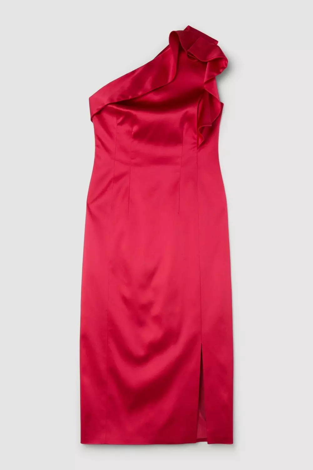 Italian Structured Satin Ruffle Midi Dress Karen Millen