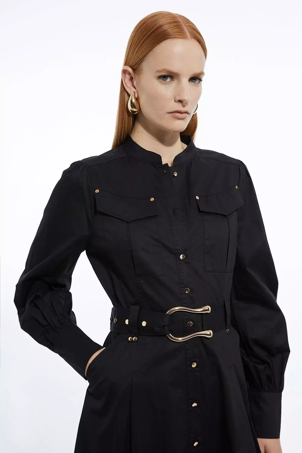 安心追跡【KAREN MILLEN】シルクコットン 七分袖 シャツドレス 安心追跡【KAREN MILLEN】シルクコットン 七分袖 シャツドレス