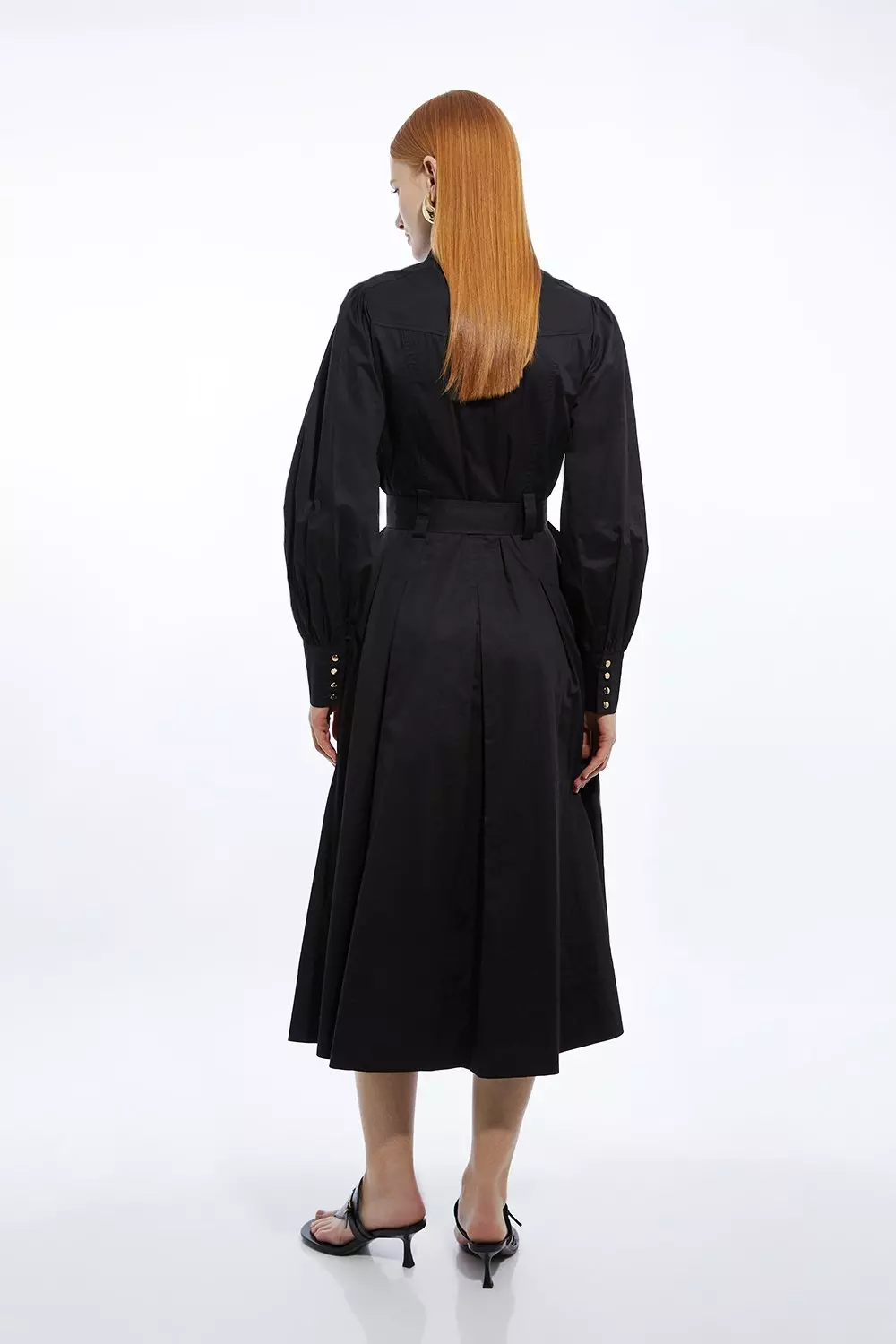 Cotton Sateen Button Detail Woven Midi Shirt Dress | Karen