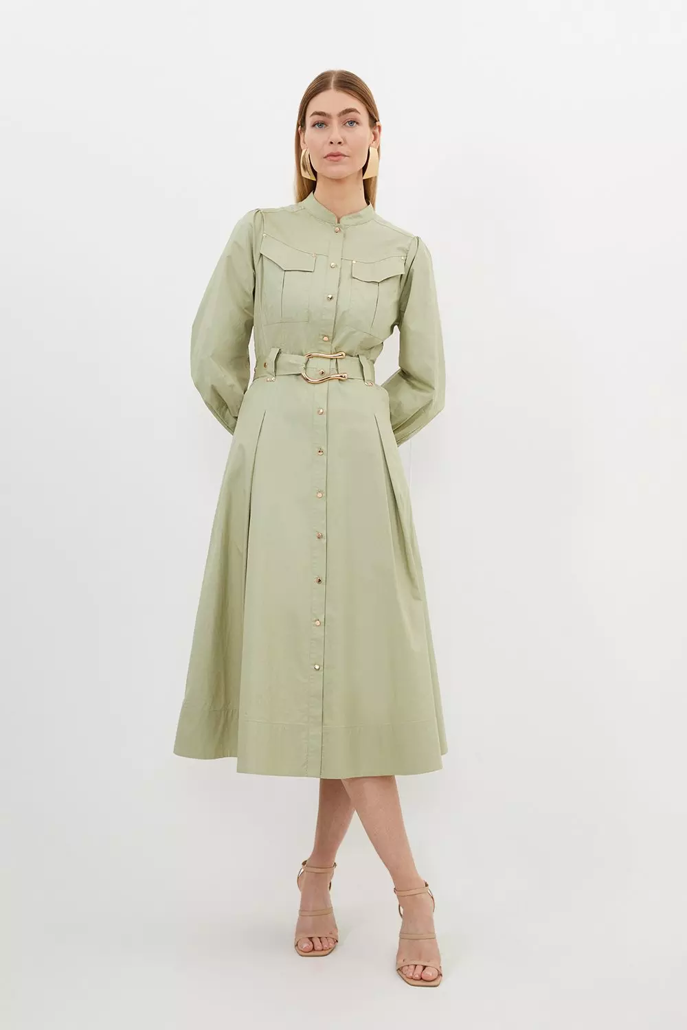 Khaki shirt dress midi on sale