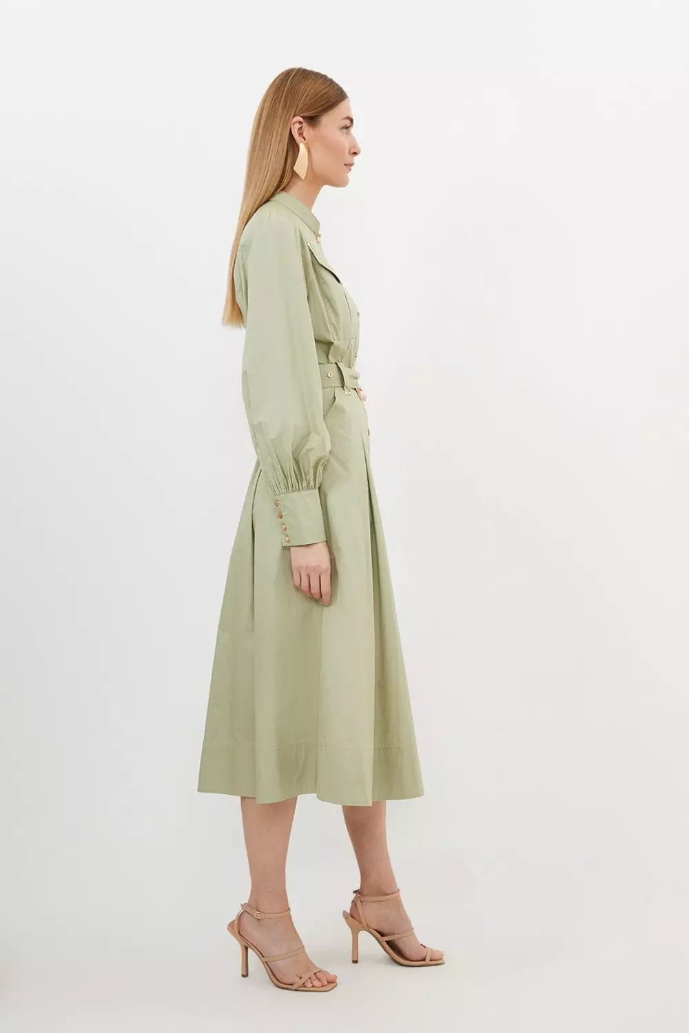 【Karen Millen】コットンサテン カラーディテール シャツドレス Cotton Eyelet Belted Woven Maxi Shirt Dress | Karen Millen