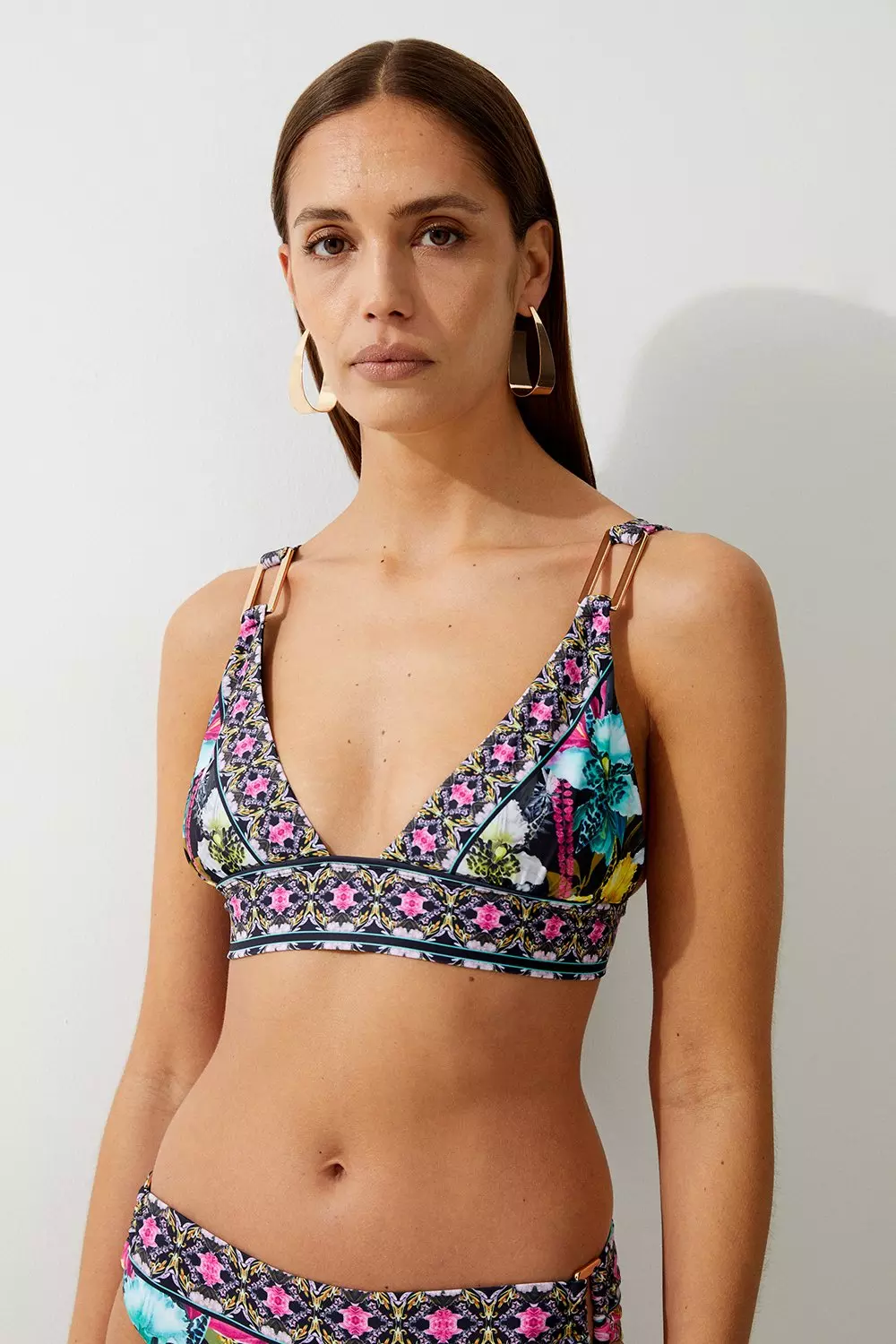 KAREN MILLEN ミラーフローラルプリント ビキニトップ 花柄 水着 Mirror Print Plunge Bikini Top | Karen Millen