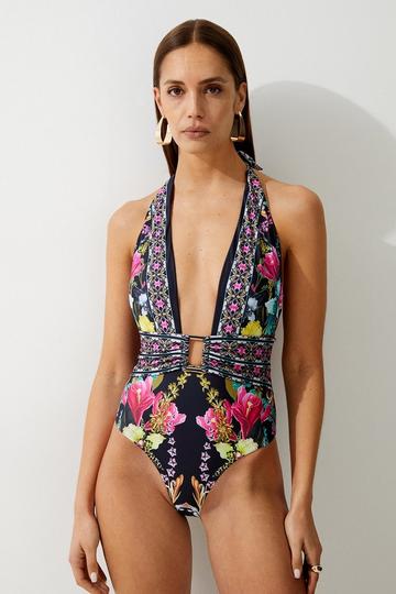 Mirror Print Plunge Swimsuit multi