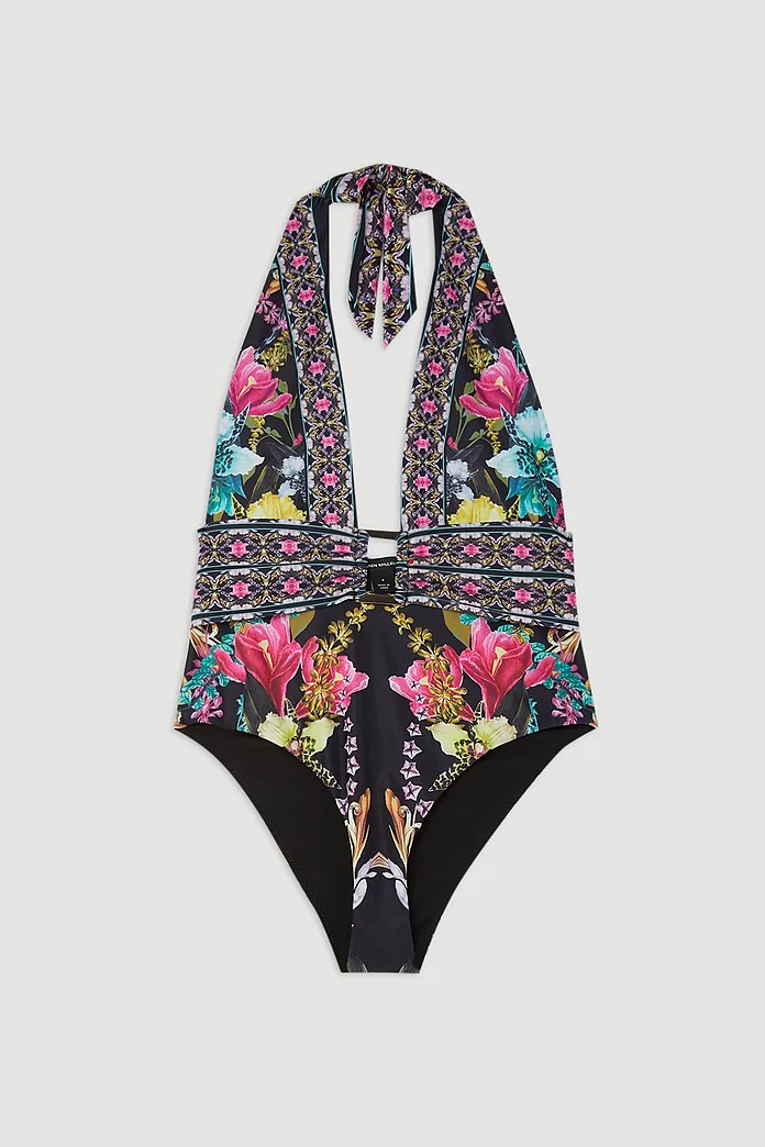 Mirror Print Plunge Swimsuit | Karen Millen Mirror Print Plunge Swimsuit | Karen Millen