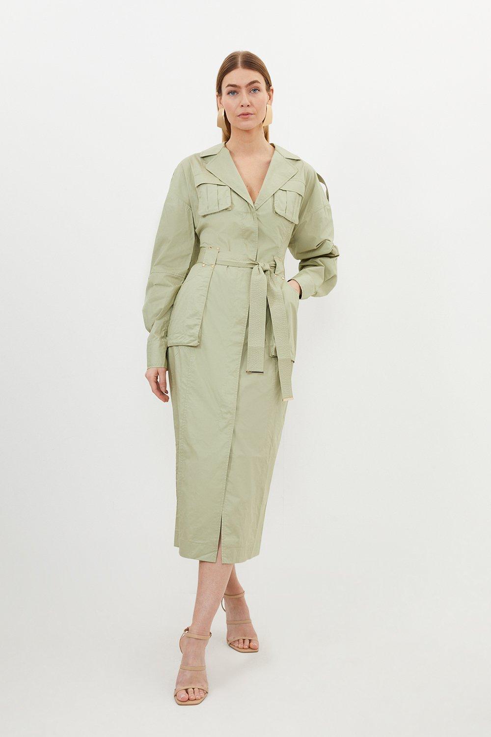 Cotton Sateen Woven Maxi Shirt Dress | Karen Millen