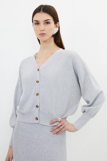 Premium Wool Button Through Knit Cardi light grey