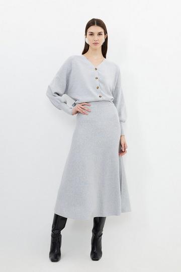 Premium Wool Knit Midaxi Skirt light grey