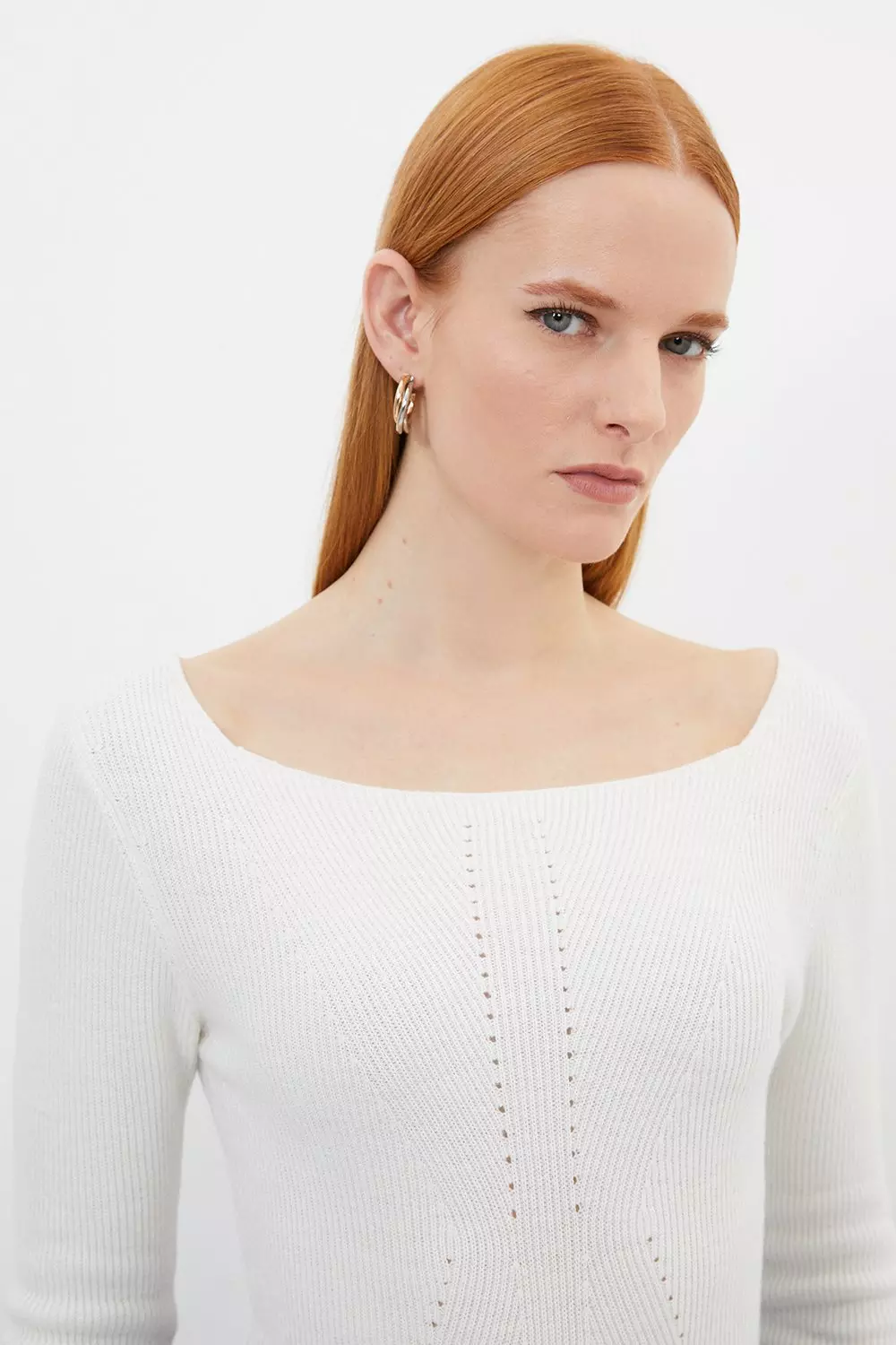 Premium Wool Blend Fashioned Rib Knit Square Neck Knit Top