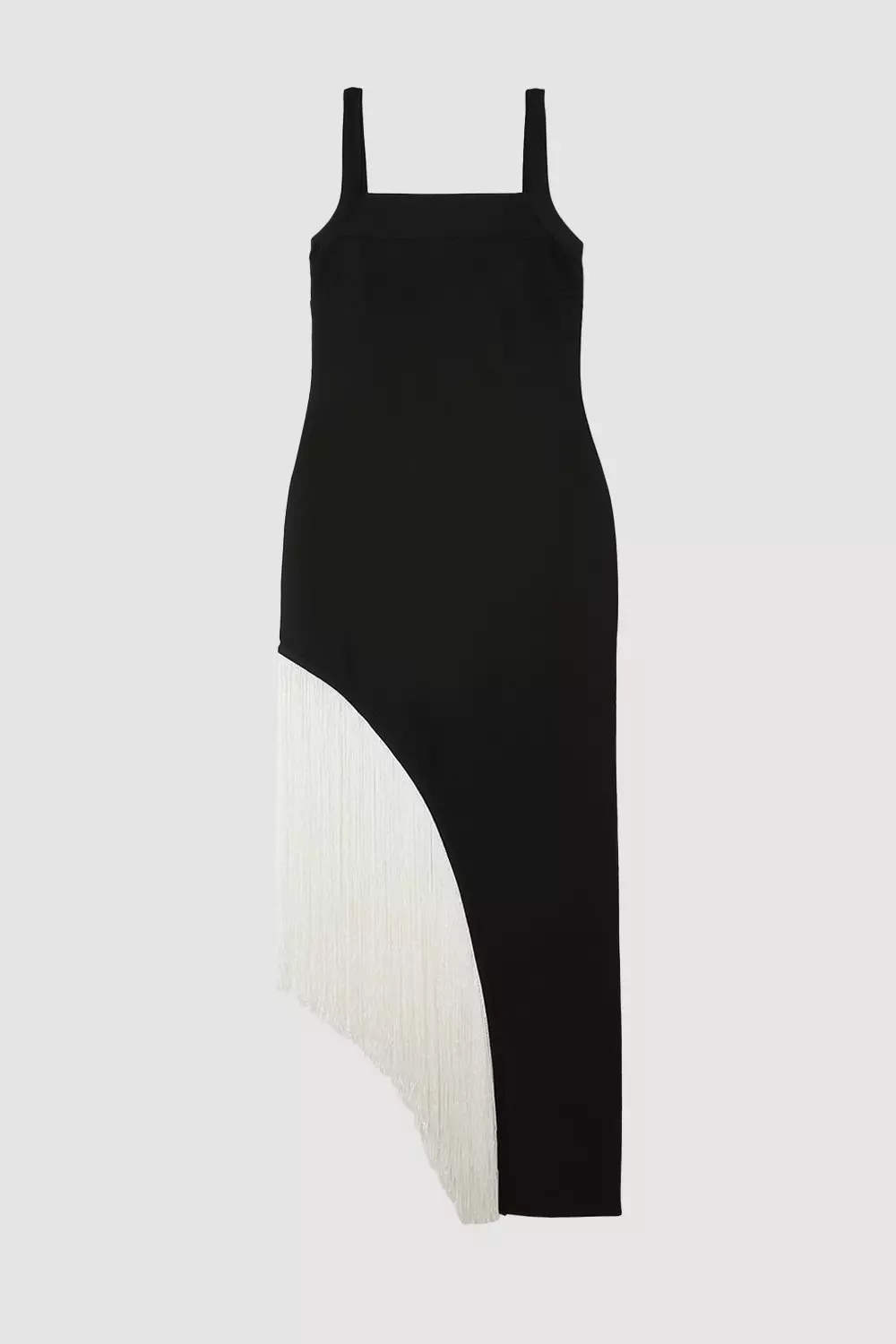 Petite Figure Form Bandage Asymmetric Fringe Hem Knit Dress | Karen Millen