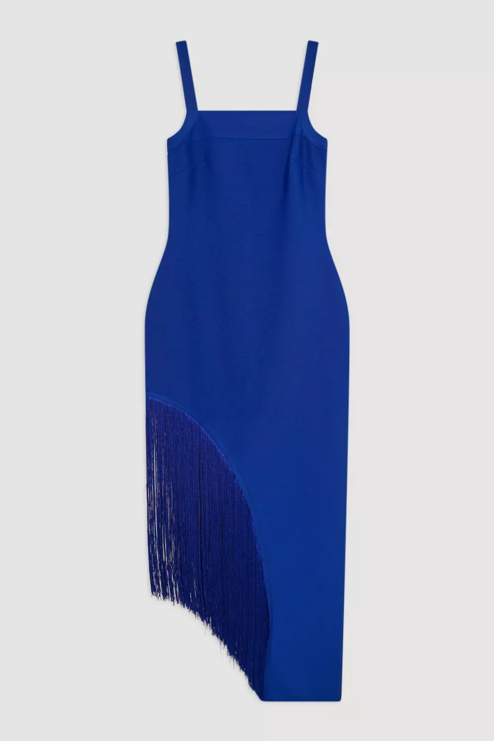 Figure Form Bandage Asymmetric Fringe Hem Knit Dress | Karen