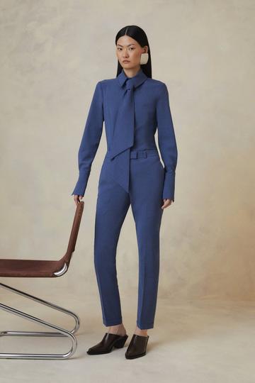Navy Petite The Founder Tailored Wool Blend Straight Trousers