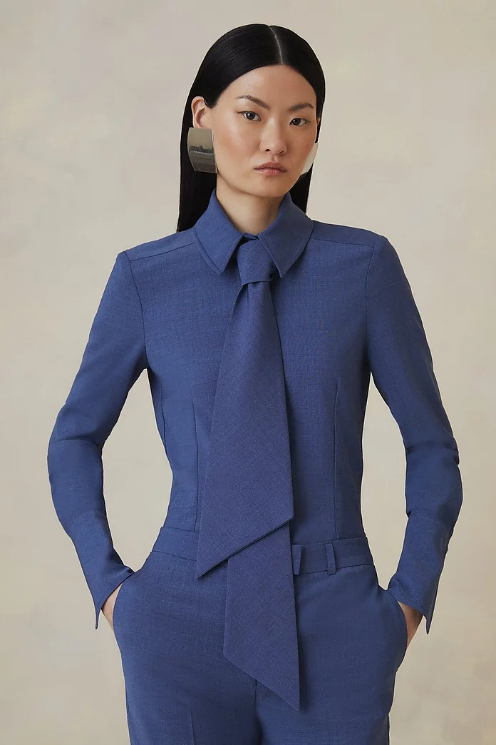 The Founder Tailored Wool Blend Tie Detail Shirt | Karen Millen The Founder Tailored Wool Blend Tie Detail Shirt | Karen Millen