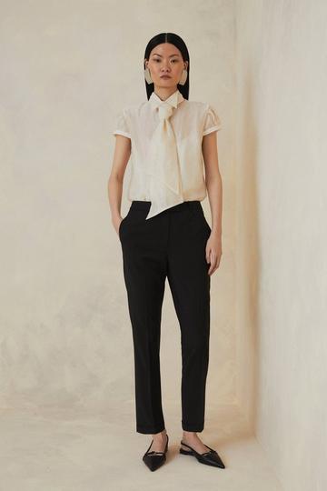 Black The Founder Tailored Wool Blend Straight Trousers