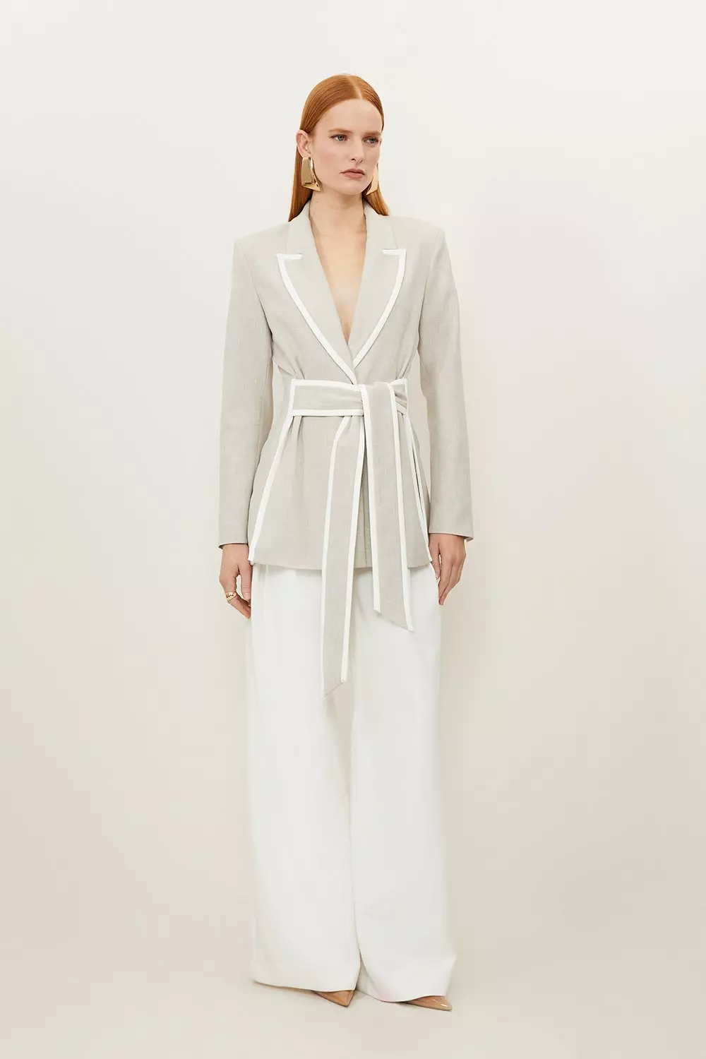 Belted white blazer hot sale