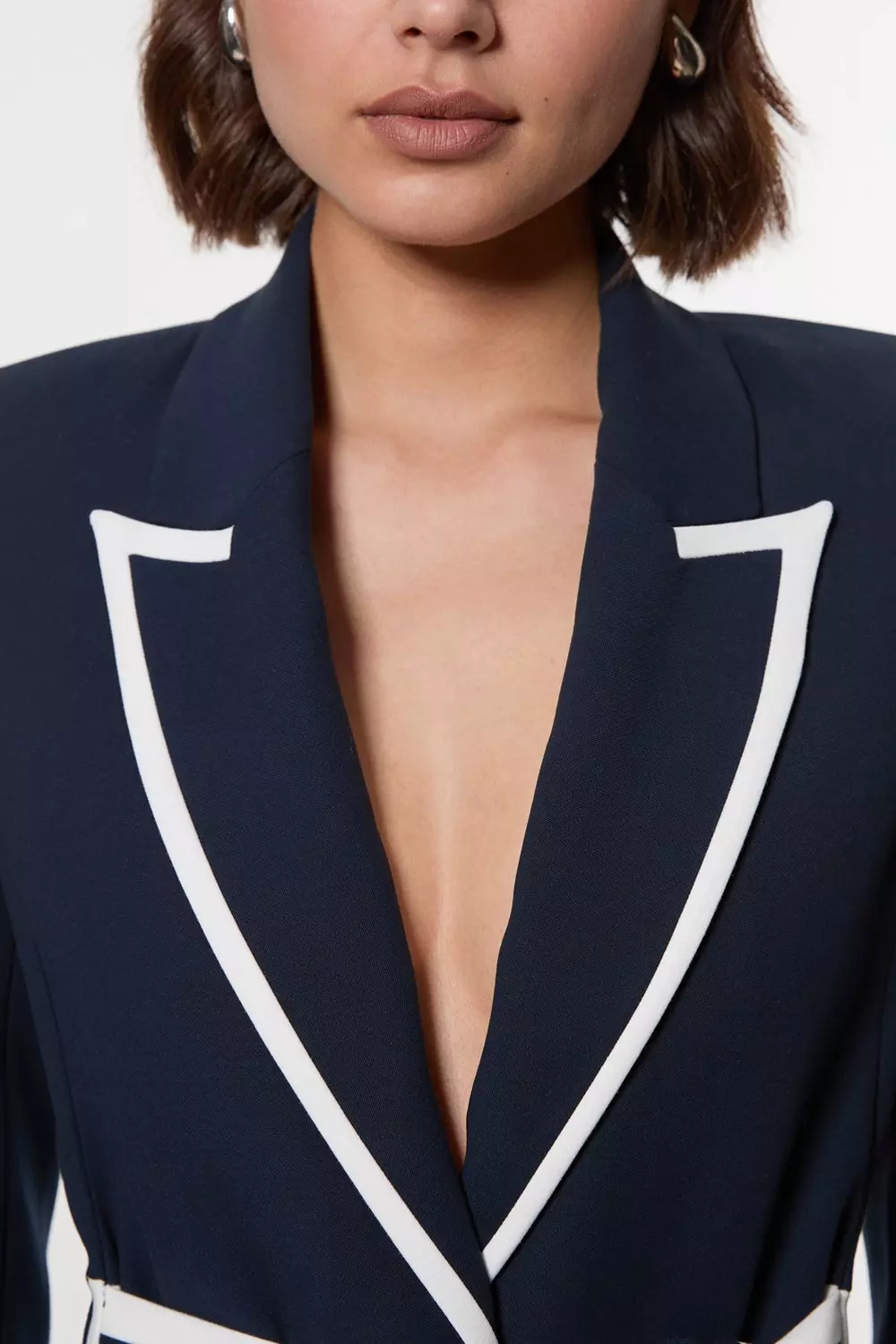 Compact Stretch Tailored Belted Tipped Detail Blazer | Karen