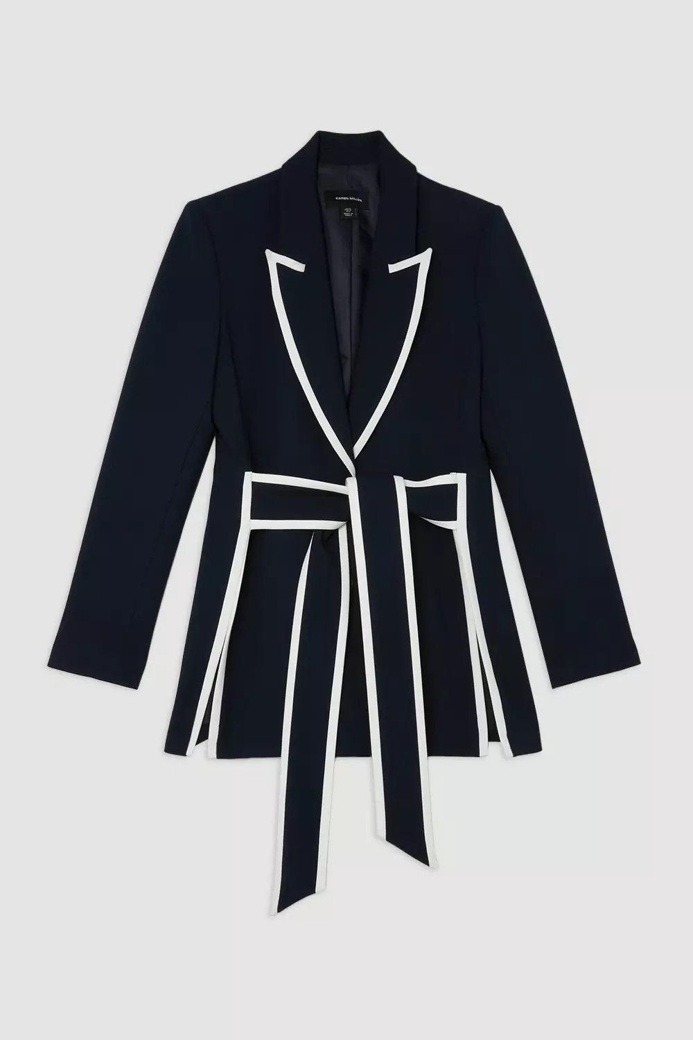 Compact Stretch Tailored Belted Tipped Detail Blazer | Karen