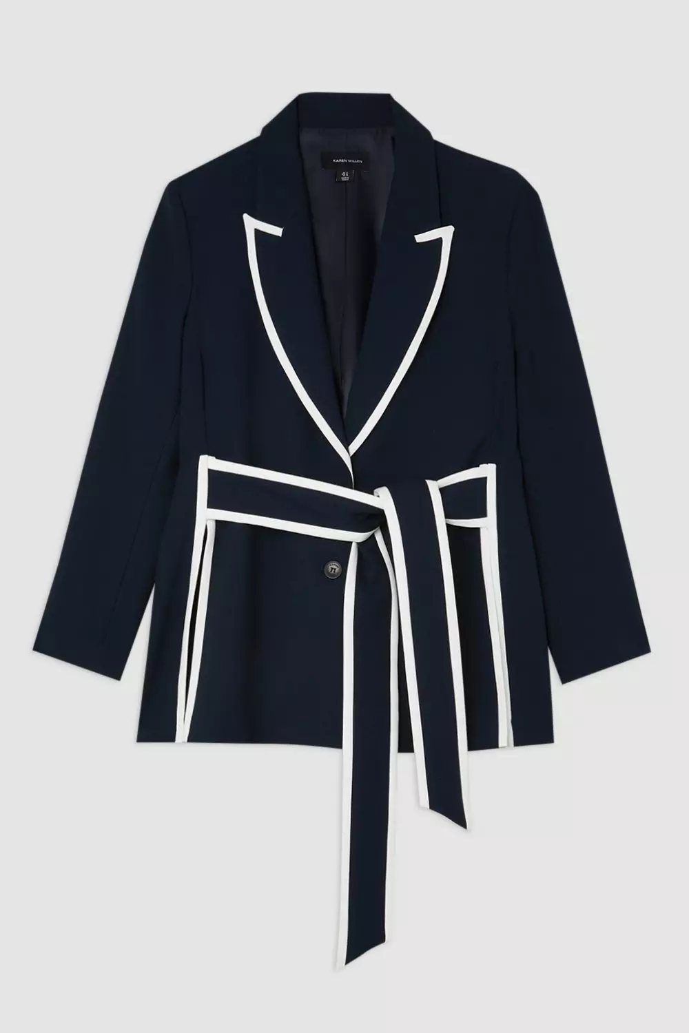 Plus Size Compact Stretch Tailored Belted Tipped Blazer Karen Millen