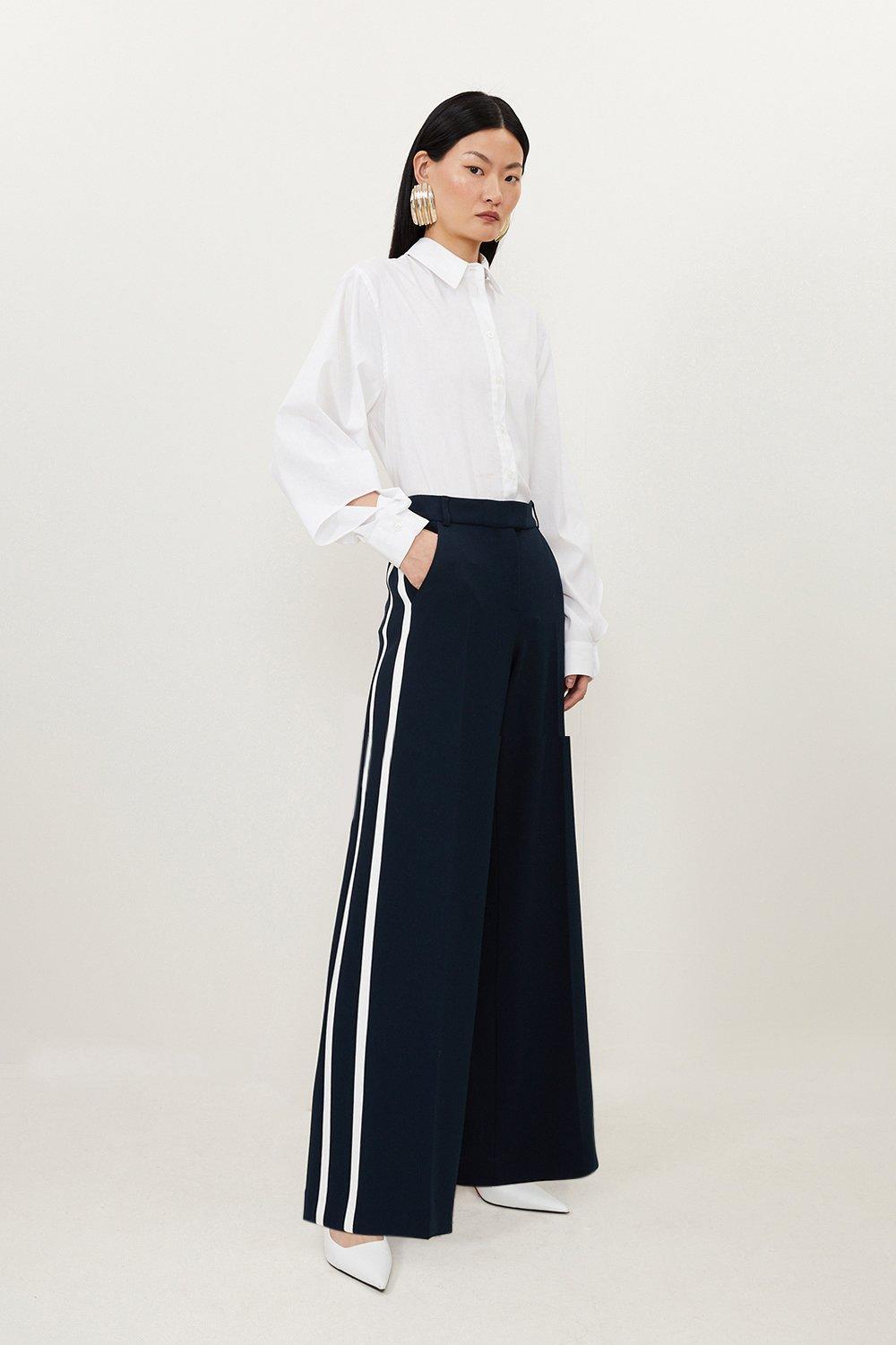 Midnight Compact Stretch Wide Leg Tipped Tailored Trousers