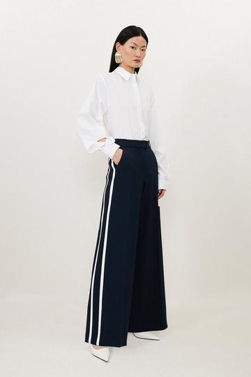 Compact Stretch Wide Leg Tipped Tailored Trousers midnight