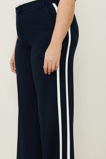 Plus Compact Stretch Straight Leg Tipped Tailored Trousers midnight