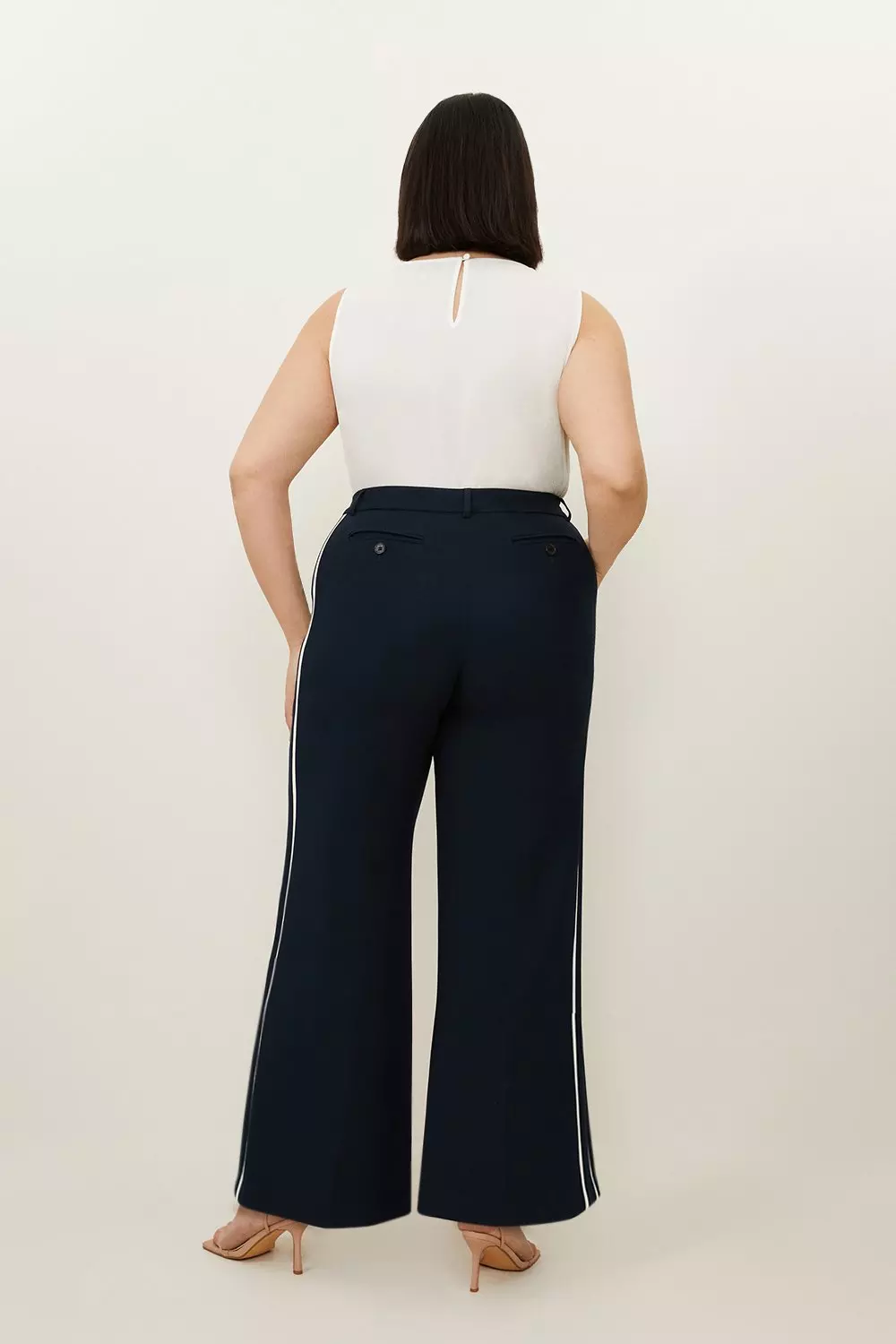 Plus Compact Stretch Straight Leg Tipped Dress Pants Karen Millen