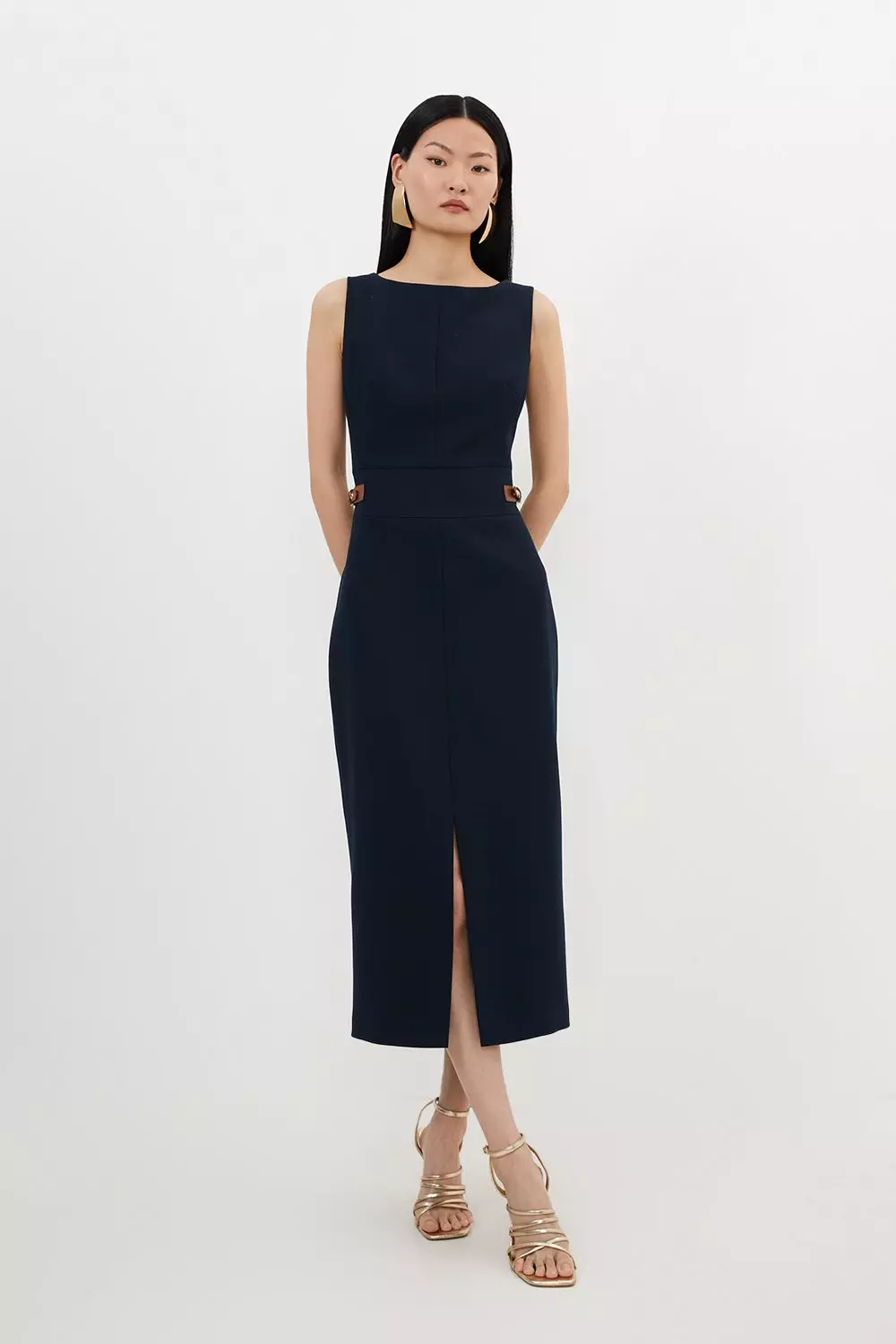 Midnight Compact Stretch Tailored Pu Tab Detail Midi Dress alternative image