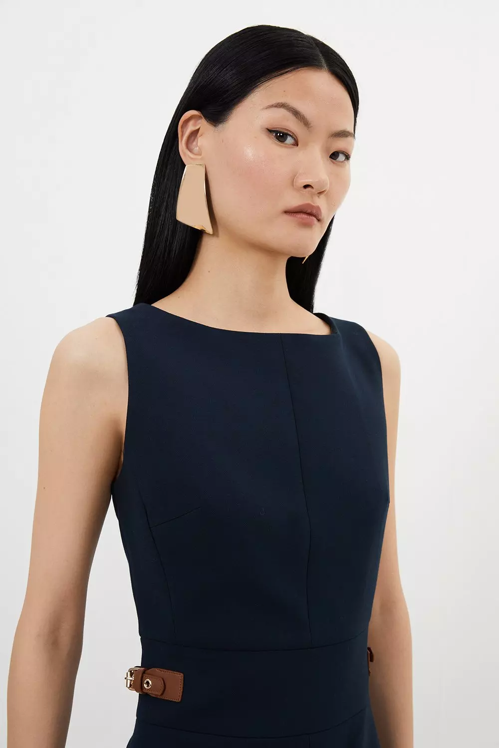 Midnight Compact Stretch Tailored Pu Tab Detail Midi Dress alternative image