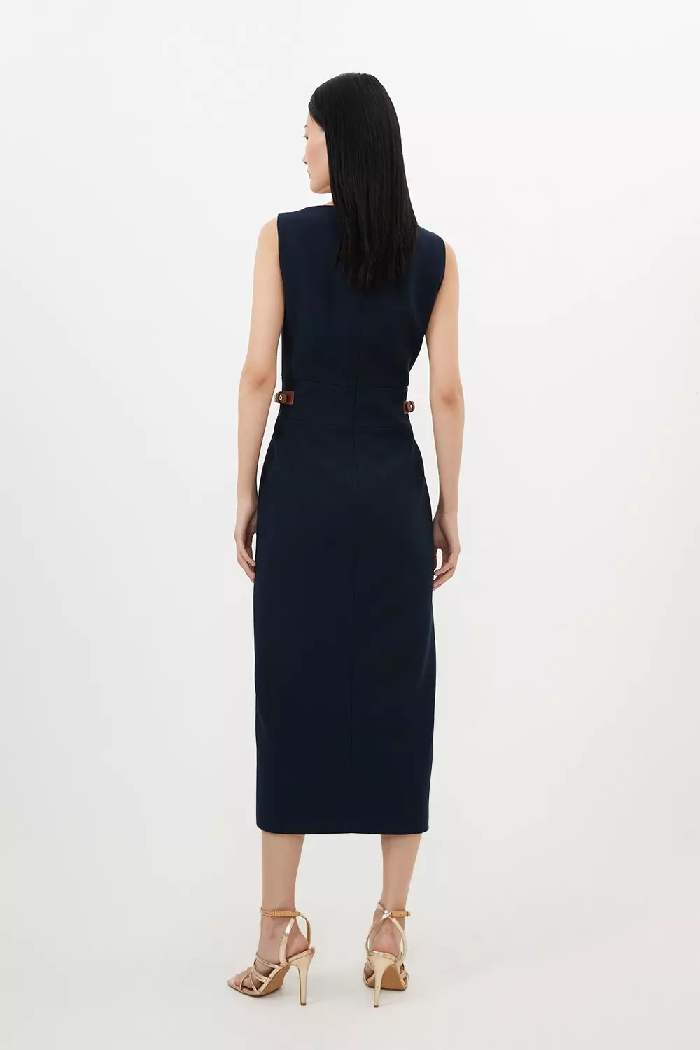 Midnight Compact Stretch Tailored Pu Tab Detail Midi Dress alternative image