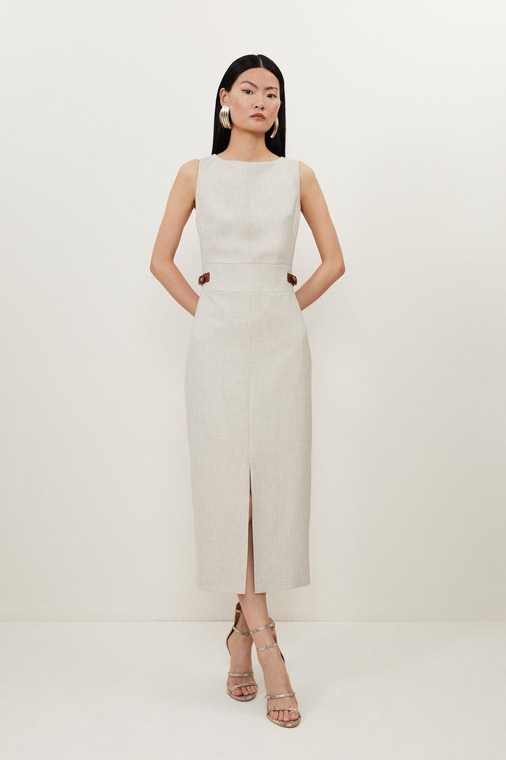 Melange Tailored Pu Tab Detail Midi Dress Karen Millen