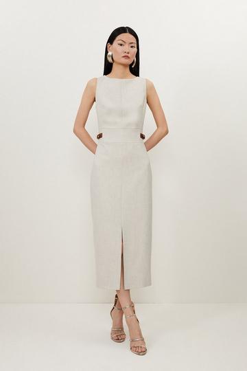 Melange Tailored Pu Tab Detail Midi Dress neutral
