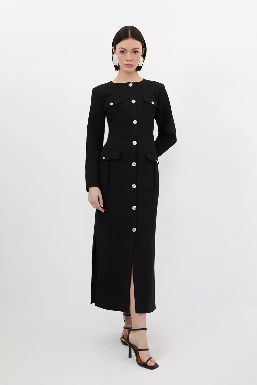 Tailored Compact Stretch Button Through Midi Dress Karen Millen