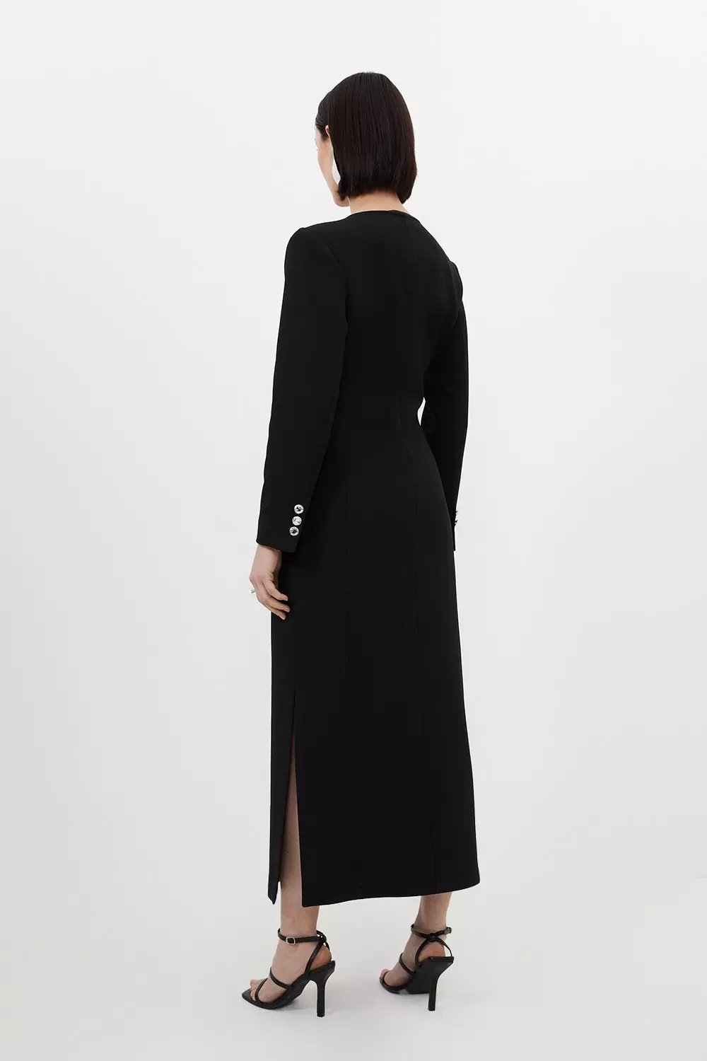 Tailored Compact Stretch Button Through Midi Dress Karen Millen