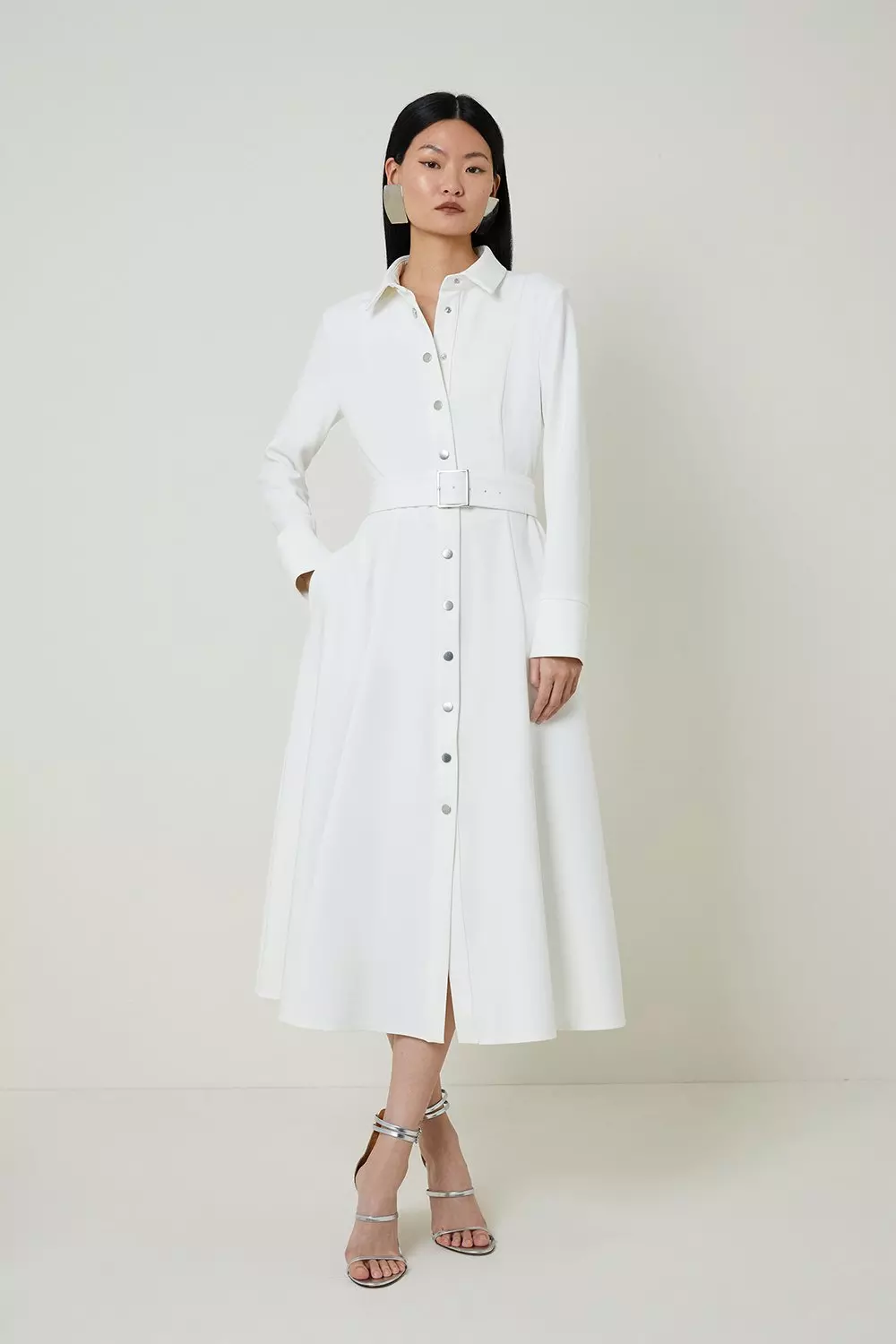 Tailored Compact Stretch Belted Shirt Dress Karen Millen